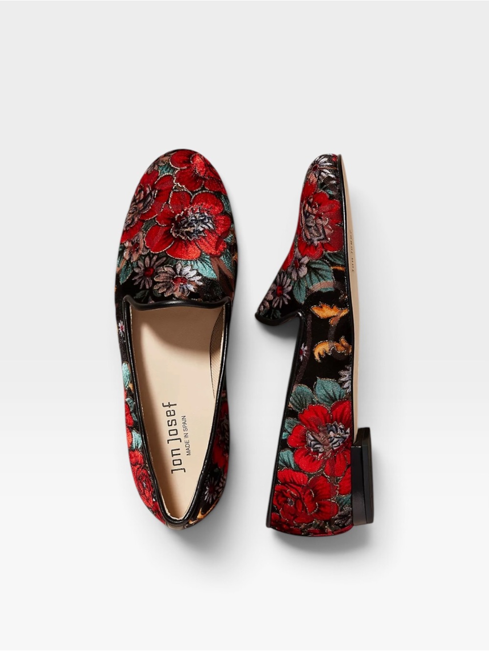 Anthropologie Jon Josef Gatsby floral velvet loafers with Red Floral Embroidery